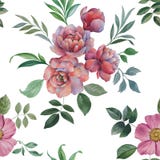 Seamless watercolor pattern. Illustration of flowers and leaves. royalty free illustration Seamless watercolor pattern. Illustration of flowers and leaves. royalty free illustration