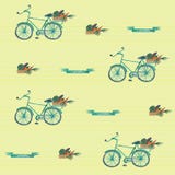Seamless watercolor pattern witn bycicle and basket of vegetables stock illustration Seamless watercolor pattern witn bycicle and basket of vegetables stock illustration