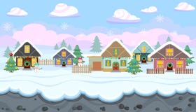 Seamless Winter Landscape With Holiday Houses For Christmas Game Design Royalty Free Stock Image