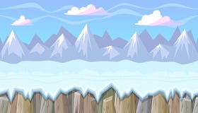 Seamless Winter Landscape With Rocky Mountains For Christmas Game Design Stock Photos