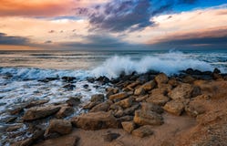 Seashore with cliffs, waves crashing on rocks royalty free stock photo Seashore with cliffs, waves crashing on rocks royalty free stock photo