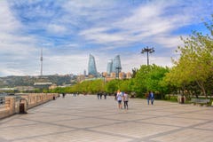 Seaside park embankment of Baku city, boulevard royalty free stock photo Seaside park embankment of Baku city, boulevard royalty free stock photo