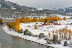 Season Changing, First Snow And Autumn Trees Royalty Free Stock Images Season Changing, First Snow And Autumn Trees Royalty Free Stock Images