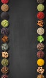 Seasoning on a black table with empty space royalty free stock images Seasoning on a black table with empty space royalty free stock images