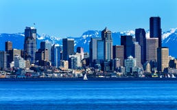 Seattle Skyline Puget Sound Cascade Mountains Washington State Seattle Skyline Puget Sound Cascade Mountains Washington State