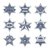 Security sheriff badges. Police shield and officers logo texas rangers vector symbols