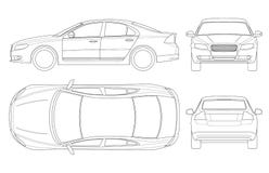 Sedan car in outline. Business sedan vehicle template vector isolated on white. View front, rear, side, top. All