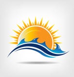 See- und Sonnenjahreszeit. Vektorlogo. Abstraktion von SU