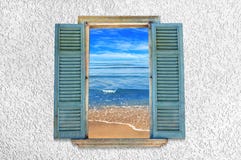 Seeansicht Durch Das Offene Fenster Stockfoto Bild Von Italienisch Europa