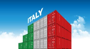 Seefracht-Behälter-Italien-Flagge für Logistik und Transport mit Wolken lizenzfreie abbildung Seefracht-Behälter-Italien-Flagge für Logistik und Transport mit Wolken lizenzfreie abbildung