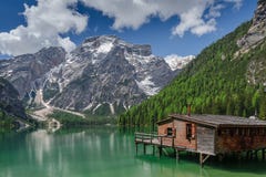 Seekofel And Lake Braies (Pragser Wildsee) In June Royalty Free Stock Photography Seekofel And Lake Braies (Pragser Wildsee) In June Royalty Free Stock Photography