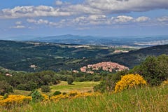 Seggiano, Grosseto, Tuscany, Italy: landscape of the countryside with the ancient hill town royalty free stock photo Seggiano, Grosseto, Tuscany, Italy: landscape of the countryside with the ancient hill town royalty free stock photo