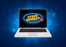 Segno cyber di lunedì sullo schermo del computer portatile Insegna del fondo di vendita del negozio di Internet di vettore Sconto royalty illustrazione gratis Segno cyber di lunedì sullo schermo del computer portatile Insegna del fondo di vendita del negozio di Internet di vettore Sconto royalty illustrazione gratis