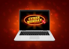 Segno cyber di lunedì sullo schermo del computer portatile Insegna del fondo di vendita del negozio di Internet di vettore Sconto illustrazione vettoriale Segno cyber di lunedì sullo schermo del computer portatile Insegna del fondo di vendita del negozio di Internet di vettore Sconto illustrazione vettoriale