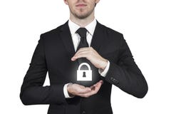 Seguridad de la cerradura del hombre de negocios fotografía de archivo libre de regalías Seguridad de la cerradura del hombre de negocios fotografía de archivo libre de regalías