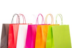 Sei sacchetti della spesa colourful Fotografie Stock Sei sacchetti della spesa colourful Fotografie Stock