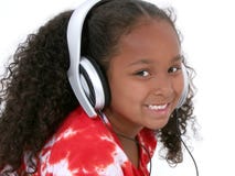 Seis auriculares que desgastan adorables de la muchacha de los años imágenes de archivo libres de regalías Seis auriculares que desgastan adorables de la muchacha de los años imágenes de archivo libres de regalías