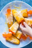 Selbst gemachtes Mangoeis am stiel des strengen Vegetariers lizenzfreies stockfoto Selbst gemachtes Mangoeis am stiel des strengen Vegetariers lizenzfreies stockfoto