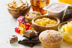 Selection of food high in sugar Stock Images Selection of food high in sugar Stock Images