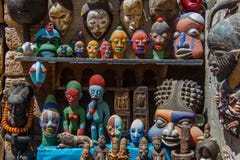 Selection of head masks on a traditional Moroccan market royalty free stock photo Selection of head masks on a traditional Moroccan market royalty free stock photo