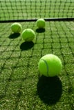 Selective focus. tennis ball back light shadow on tennis grass c stock photos Selective focus. tennis ball back light shadow on tennis grass c stock photos