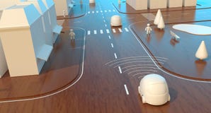 Self-driving cars - 3D Animation vector illustration Self-driving cars - 3D Animation vector illustration