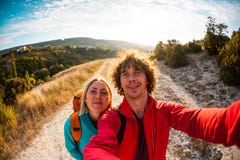 Selfie δύο ταξιδιωτών στοκ εικόνα με δικαίωμα ελεύθερης χρήσης Selfie δύο ταξιδιωτών στοκ εικόνα με δικαίωμα ελεύθερης χρήσης
