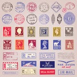 Selos postais, marcas e etiquetas do vintage ilustração do vetor Selos postais, marcas e etiquetas do vintage ilustração do vetor