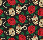 Sem emenda com rosas e crânios ilustração do vetor Sem emenda com rosas e crânios ilustração do vetor