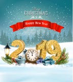 Semestra julbakgrund med 2019 och gåvor royaltyfri illustrationer Semestra julbakgrund med 2019 och gåvor royaltyfri illustrationer