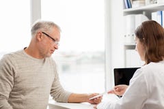 Senior man and doctor meeting at hospital royalty free stock photos Senior man and doctor meeting at hospital royalty free stock photos