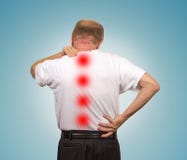 Senior man with lower and upper back pain stock photography Senior man with lower and upper back pain stock photography