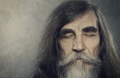 Senior Old Man Eyes Closed, Elderly People Portrait, Aged Face