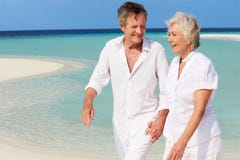 Senior Romantic Couple Walking On Beautiful Tropical Beach Stock Image Senior Romantic Couple Walking On Beautiful Tropical Beach Stock Image