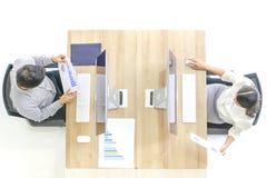Group of business people working together in modern office,m taken from top view high angle. royalty free stock images Group of business people working together in modern office,m taken from top view high angle. royalty free stock images