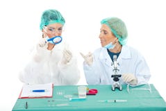Senior teaching student in laboratory stock image Senior teaching student in laboratory stock image