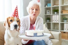 Senior Woman Blowing Birthday Candles stock image Senior Woman Blowing Birthday Candles stock image