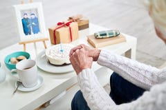 Senior Woman Celebrating Birthday of Husband royalty free stock images Senior Woman Celebrating Birthday of Husband royalty free stock images