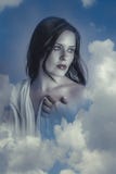 Sensual, Beautiful Woman In Clouds, Mithology Concept. Brunette Stock Photography