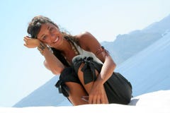 Sensual girl above the roof royalty free stock photography Sensual girl above the roof royalty free stock photography