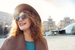 Sensual lady enjoying walk in town stock image Sensual lady enjoying walk in town stock image