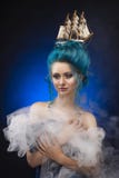 Sensual young girl with naked shoulders and painted blue hair st royalty free stock photo Sensual young girl with naked shoulders and painted blue hair st royalty free stock photo