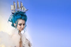 Sensual young girl with naked shoulders and painted blue hair st stock images Sensual young girl with naked shoulders and painted blue hair st stock images