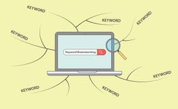 Seo keyword brainstorming with laptop and brain storming map vector illustration Seo keyword brainstorming with laptop and brain storming map vector illustration
