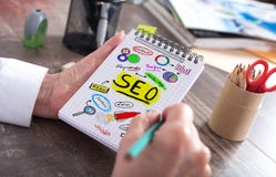 Seo-Konzept auf einem Notizblock lizenzfreies stockfoto Seo-Konzept auf einem Notizblock lizenzfreies stockfoto