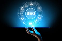 SEO - Otimização do Search Engine, conceito do mercado do Internet de Digitas na tela virtual ilustração royalty free SEO - Otimização do Search Engine, conceito do mercado do Internet de Digitas na tela virtual ilustração royalty free