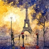 Sera a Parigi Acquerello bagnato di verniciatura su carta Arte ingenuo Acquerello del disegno su carta illustrazione di stock Sera a Parigi Acquerello bagnato di verniciatura su carta Arte ingenuo Acquerello del disegno su carta illustrazione di stock