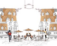 Serie av gatakaféer i staden med folk som dricker kaffe Royaltyfria Bilder Serie av gatakaféer i staden med folk som dricker kaffe Royaltyfria Bilder