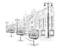 Serie de bosquejos de calles en ciudad vieja stock de ilustración Serie de bosquejos de calles en ciudad vieja stock de ilustración