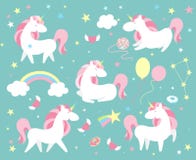 Serie di caratteri dell'unicorno Raccolta magica sveglia con l'unicorno, l'arcobaleno, il cuore, le ali leggiadramente ed il pall royalty illustrazione gratis Serie di caratteri dell'unicorno Raccolta magica sveglia con l'unicorno, l'arcobaleno, il cuore, le ali leggiadramente ed il pall royalty illustrazione gratis
